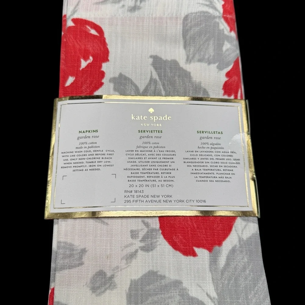 Kate Spade Cloth Napkins Set of 4 Garden Rose 100% Cotton Floral 20